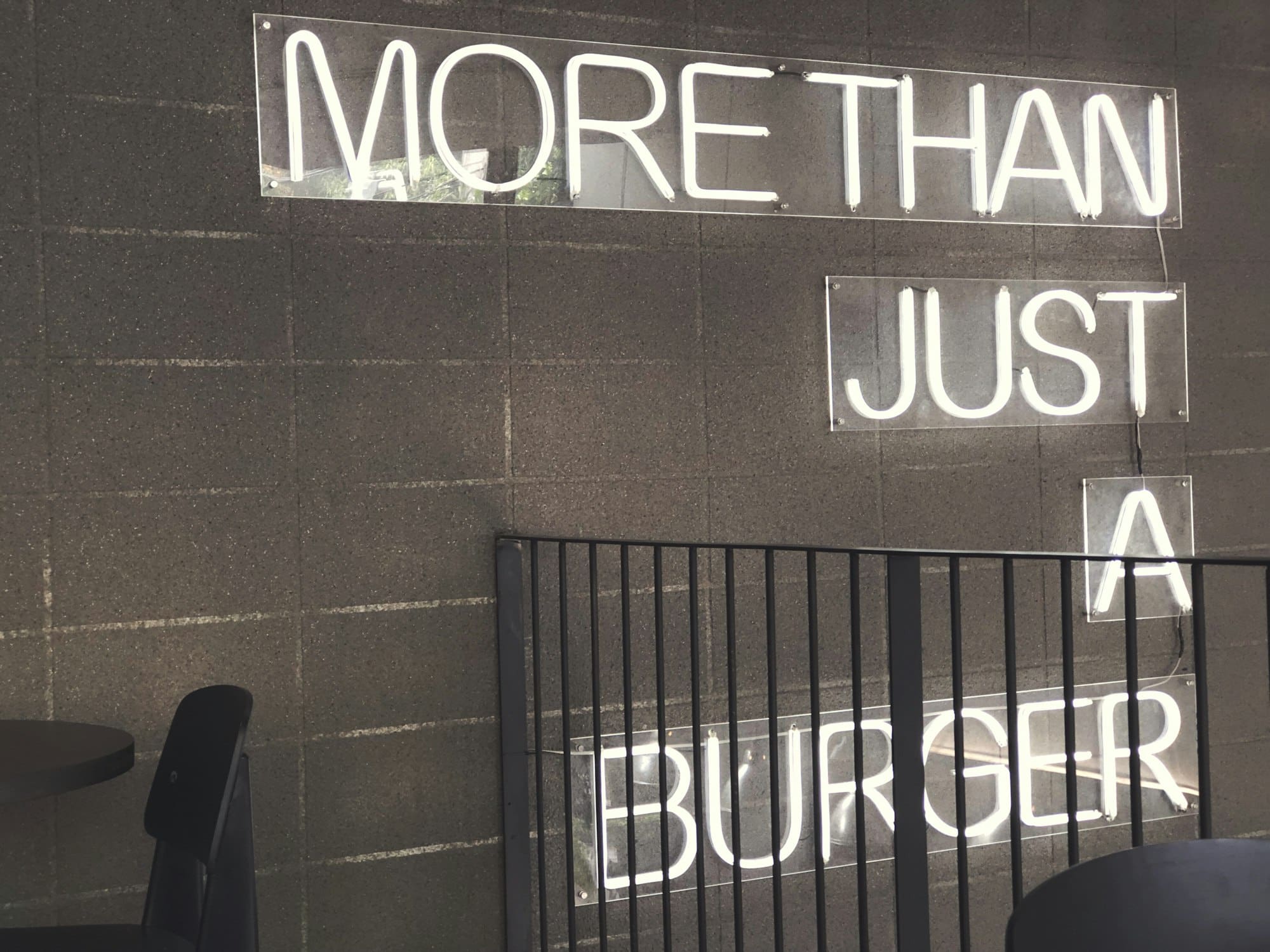 Neon sign at burger joint
